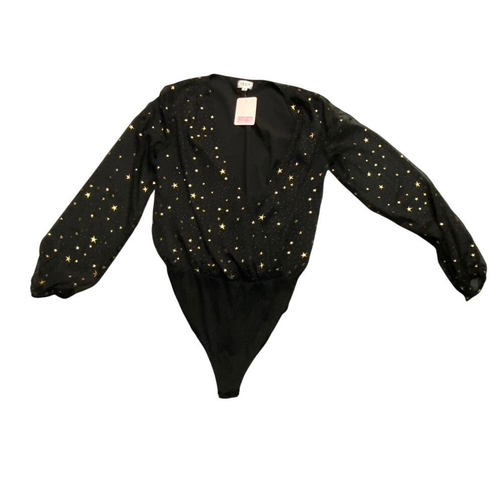 Black Sheer Bodysuit gold star detail New With Tags Small